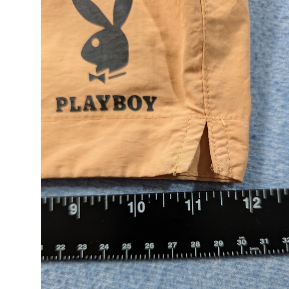 Playboy by PacSun Mens Nylon Shorts Peach Tan Bunny Logo Size L 6 Inch Inseam - Picture 9 of 9